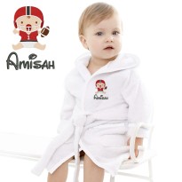 Baby and Toddler Cute Baby Football Cartoon Design Embroidered Hooded Bathrobe in Contrast Color 100% Cotton